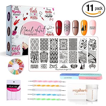 Royalkart Nail Art Kit for Women Professional|5 Dotting Pen|Stamping Plate,Silicone Nail Stamper,Scraper,Nail Art Buffer,Fimo Clay Wheel,Finger Tip Guide (Angel)