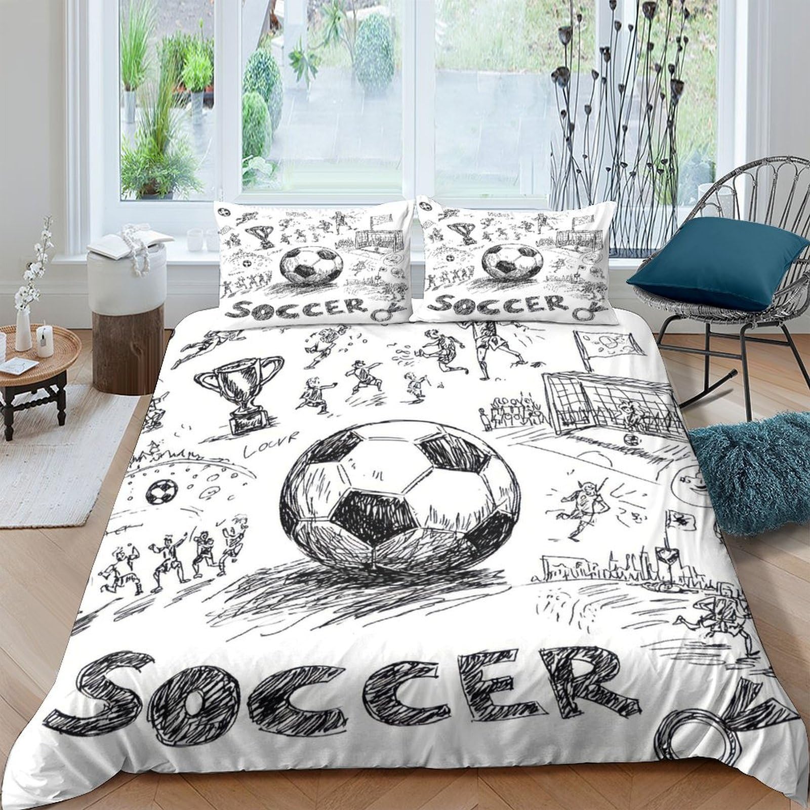 Ctjqhvkz Style-9 3D Printed Soccer Field Fitted Sheet Microfiber Black White Football Bed Cover For Bedroom Guest Room Decor Easy Care Single（135X200cm）