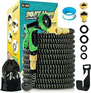 Flexibler Premium Gartenschlauch bis 30m, 3-lagiger Latex Wasserschlauch mit 3/4 & 1/2 Zoll Metallanschlüssen, Garden Hose Flexschlauch für Gartenbewässerung (green, 22.5M)