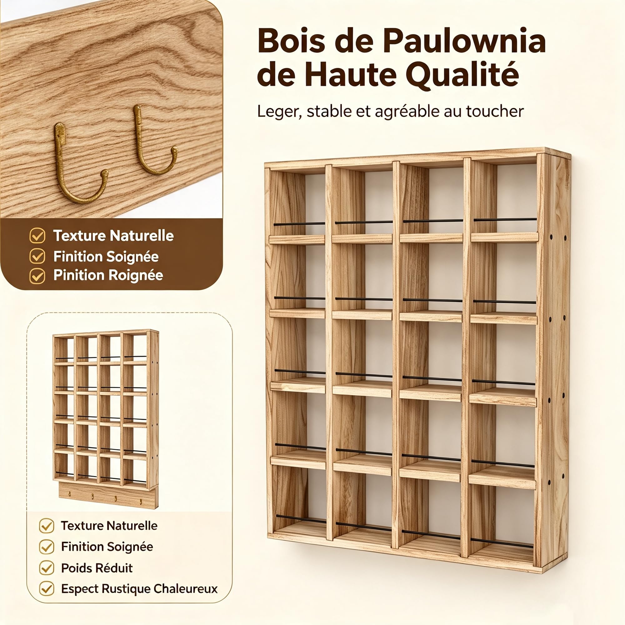 bimiti Porte-Mugs en Bois Rustique, Étagère à Tasses à Café Murale