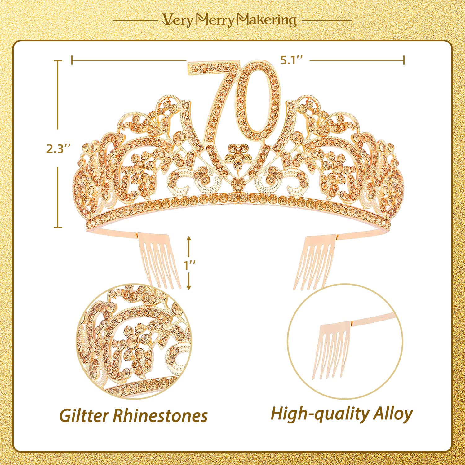 1112 70th Birthday Sash- Gold Sparkle & Real Crystal Rhinestone 70 Amazon.com: 70th Birthday Sash and Tiara for Women  main image 4