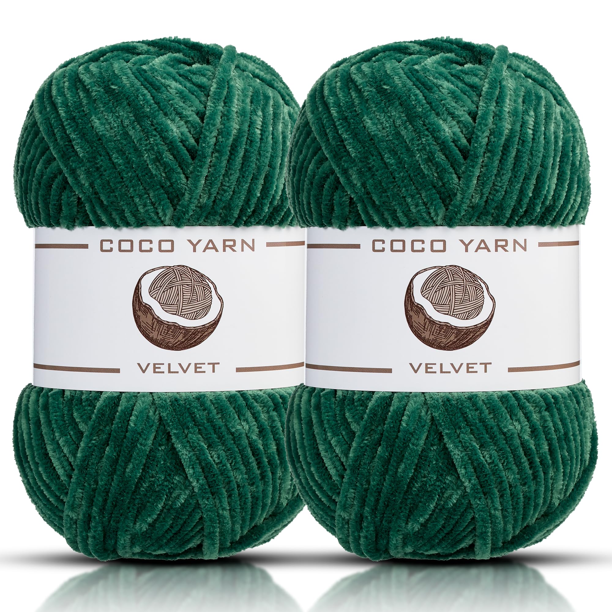 2 Pack Velvet Yarn for Crocheting – CocoYarn - Chenille Chunky Yarn for Hand Knitting, Fluffy Soft Plush Amigurum Bulky Baby Blanket Yarn for Crochet 100g (Green-60)