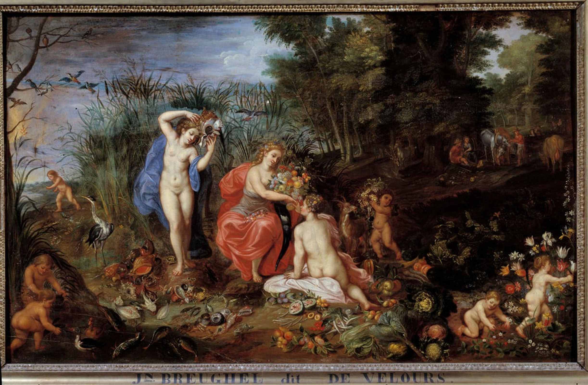 POSTERIIk Famous Modern Artwork Art Mural with Vegetables Fruits Fish Shellfish by Jan the Elder Brueghel Oil Paintings Pictures for Home Decor 60x90cm