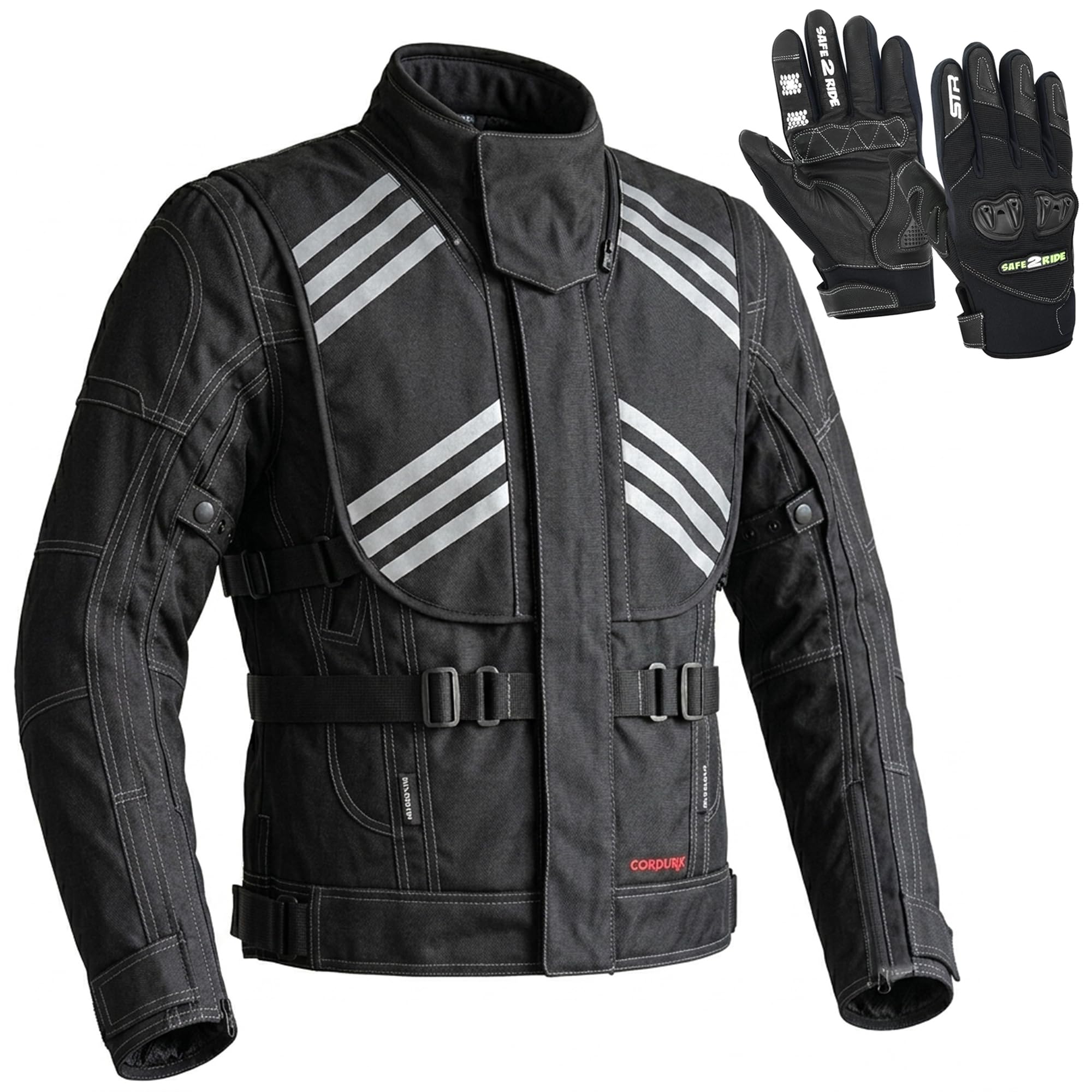 ONEX Waterproof Motorbike Jacket for Men CE Protected Touring Riding Jacket Windproof + Free Gloves (UK, Alpha, L, XL, Regular, Regular, Black)