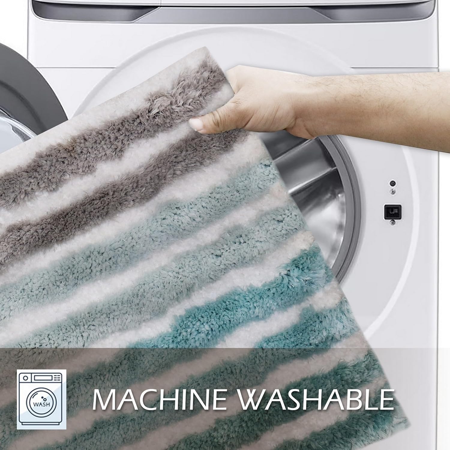 Home Weavers Bathroom Rugs Set of 2, Soft Microfiber Bath Mats, Absorbent & Quick Drying, Non-Slip Rubber Backing, Machine Washable Bathroom Floor Mats for Tub, Shower, Sink – 17x24, 21x54 Turquoise