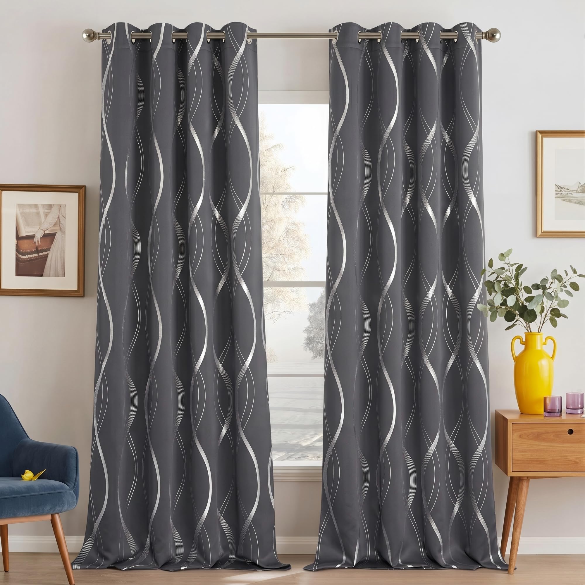 Grey Striped Blackout Curtains β 52" x 84" Pair