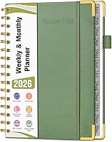 2026 Hardcover Leather Planner: Weekly Monthly A5 Spiral Agenda with Tabs, Green Organizer for School Work Home Jan-Dec 2026