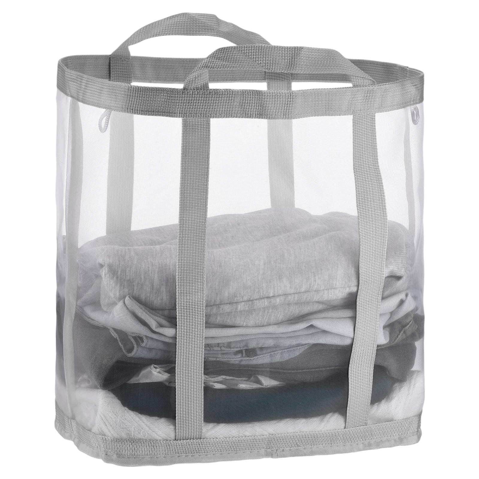 sourcing map Collapsible Laundry Basket,Mesh Hamper with Handles,Foldable Laundry Bag,Breathable Hanging Laundry Hamper for Washing Storage,Bathroom, Dorm,Travel,Beach, Grey Large