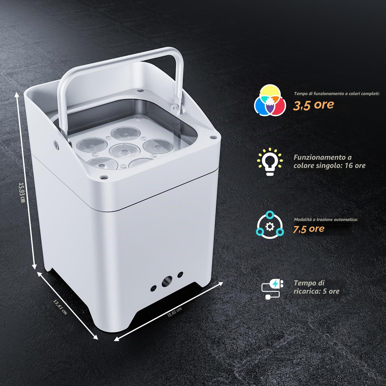 108 W Batteria LED Par Faro Ricaricabile RGBWA+UV Uplight Outdoor con telecomando/DMX/APP(iOS e Android) Luce da discoteca per DJ Party Bar Matrimonio Compleanno Bianco