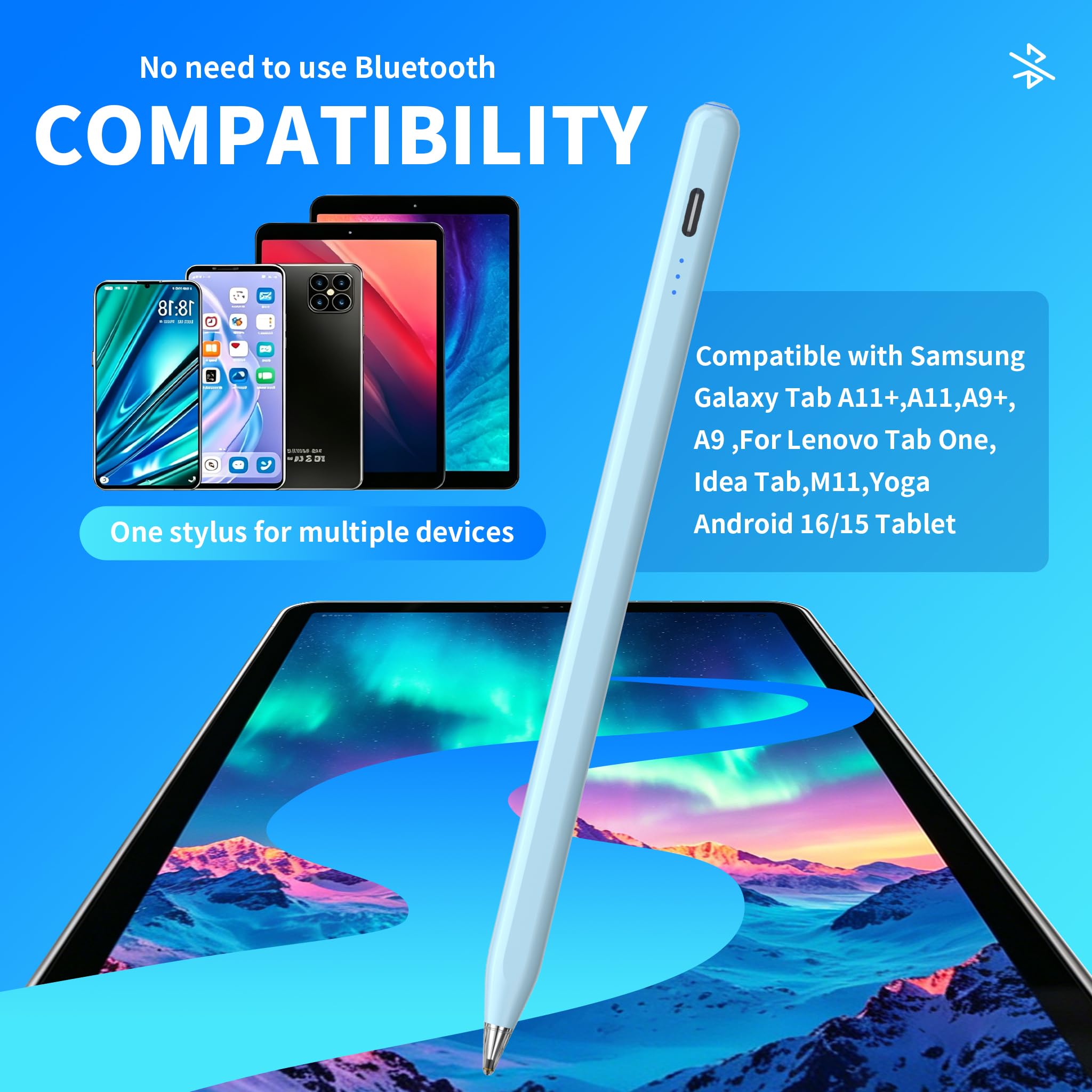 Galaxy Tab A11+ Stylus Pen für Samsung Table A11/A9+/A9 Zeichenstift für Android-Tablets, präziser Schreibstift, schnelles Aufladen, automatischer Schlafmodus, Taste an/aus (blau)