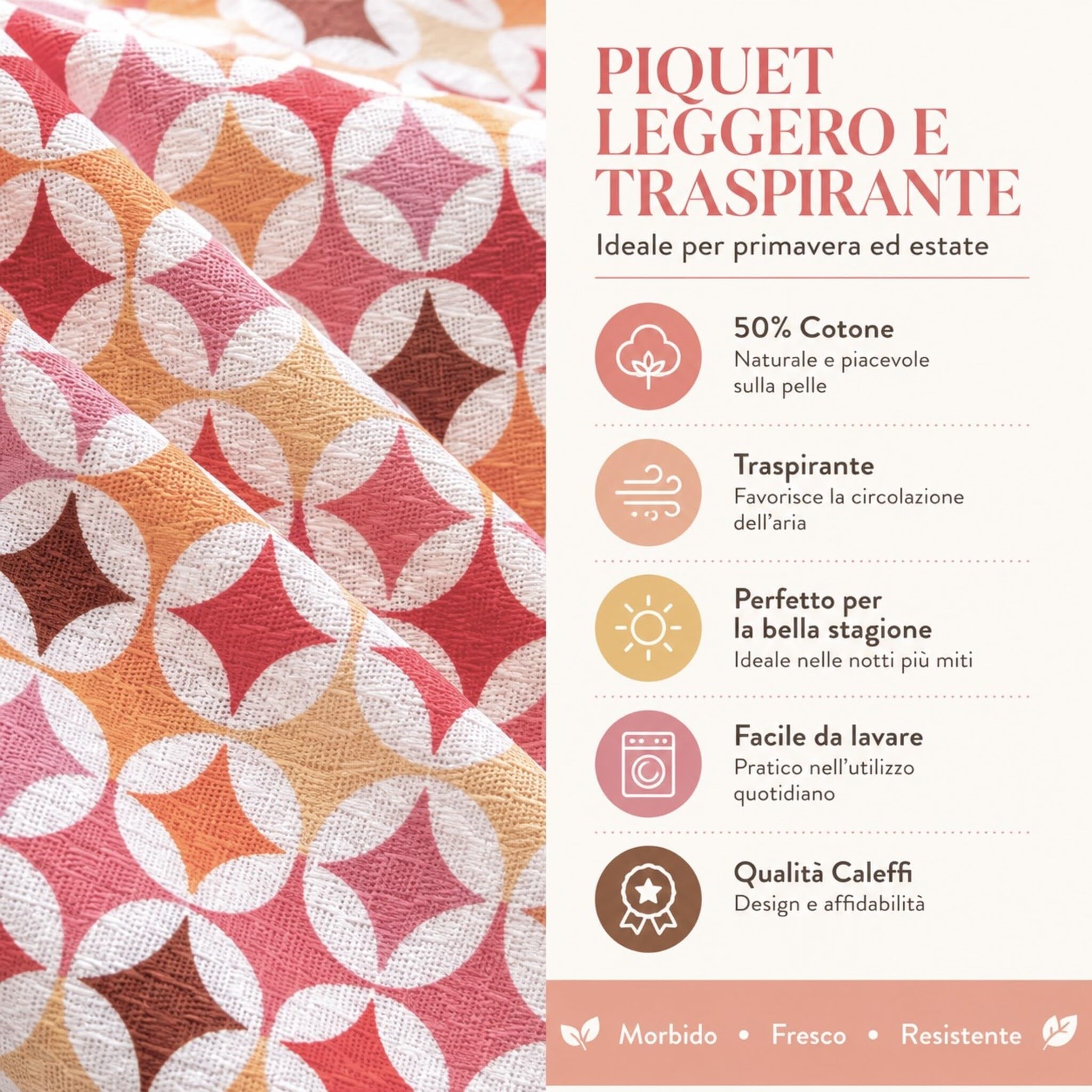 Caleffi Copriletto Matrimoniale Piquet Optical Art 260x260 in Misto Cotone