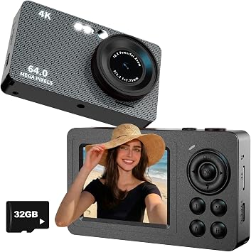 4K 64MP Compact Travel Digital Camera for Teens Adult Beginner, Dark Black