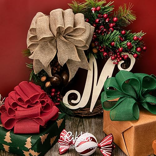 Vista 42 de Ribbli Cinta con alambre de arpillera azul marino, 2-1/2 pulgadas x 10 yardas continuas, cinta con borde con alambre para lazo grande, corona