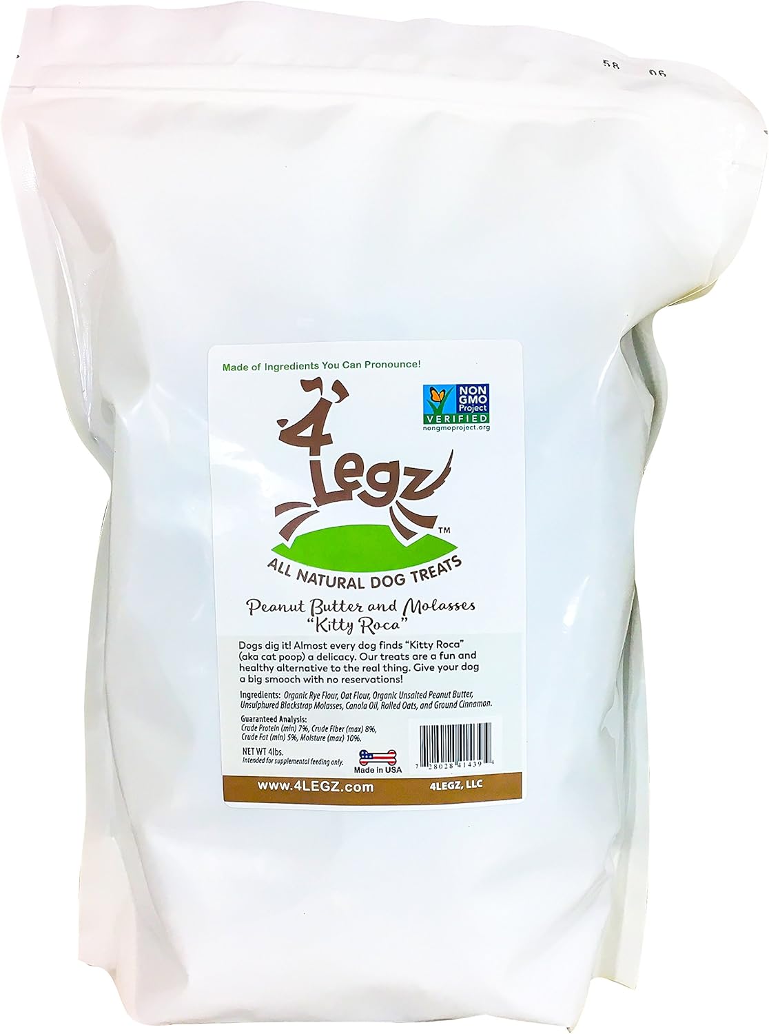 4Legz Organic Peanut Butter & Molasses Dog Treats – Healthy, Crunchy, Vegan Biscuits with Whole & Real Ingredients – All Natural & USA‐Baked, 4 Pound Bag