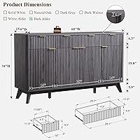 Vista 2 de T4TREAM - Gabinete grande de aparador con almacenamiento, mesa de buffet moderna estriada de 60" para barra de café, barra de vino, gabinete