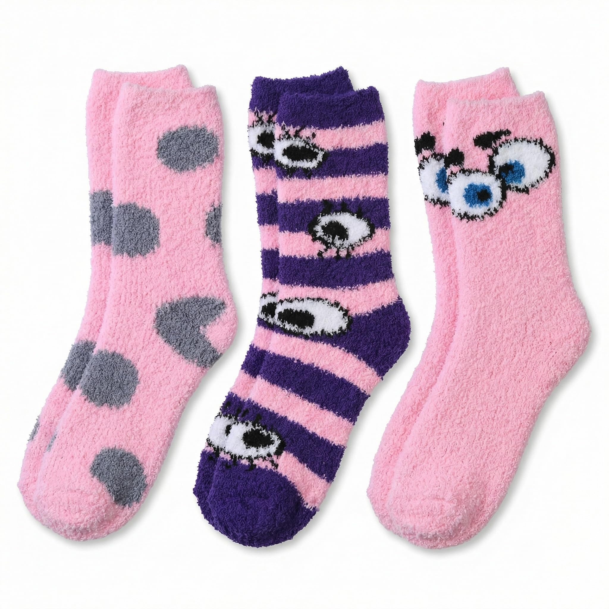 Tipi Toe Womens Fuzzy Crew Socks with Anti Slip Grips Warm Cozy Fluffy Winter Slipper Socks Non Skid Home Socks for Women