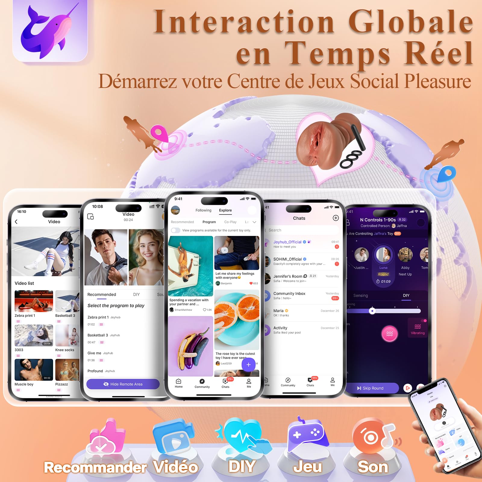 Cacuola Masturbateurs Réalistes 3 en 1 pour Hommes – Kit Masturbateur avec Mini Vibromasseur Interactif IA, Silicone Souple, Sex Toys pour Hommes et Couples