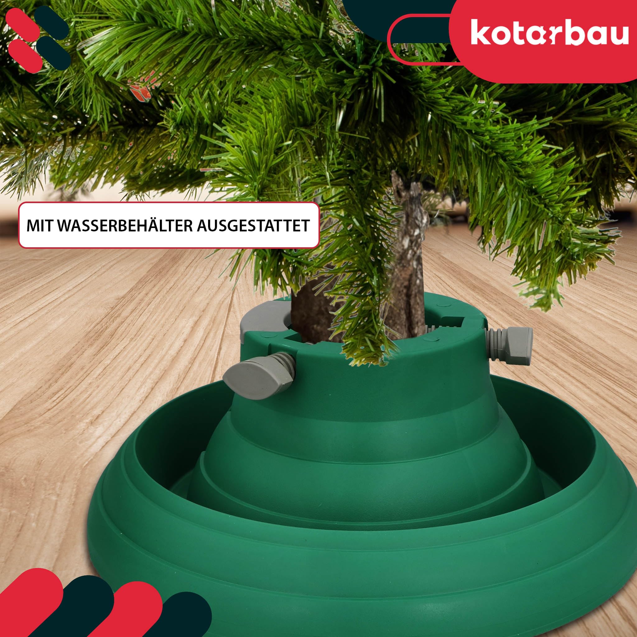KOTARBAU® Soporte Árbol de Navidad - Plástico - Base para Pino de Navidad - para Árboles hasta 2,5 m - Verde - con Depósito de Agua - Diseño en Forma de Redonda