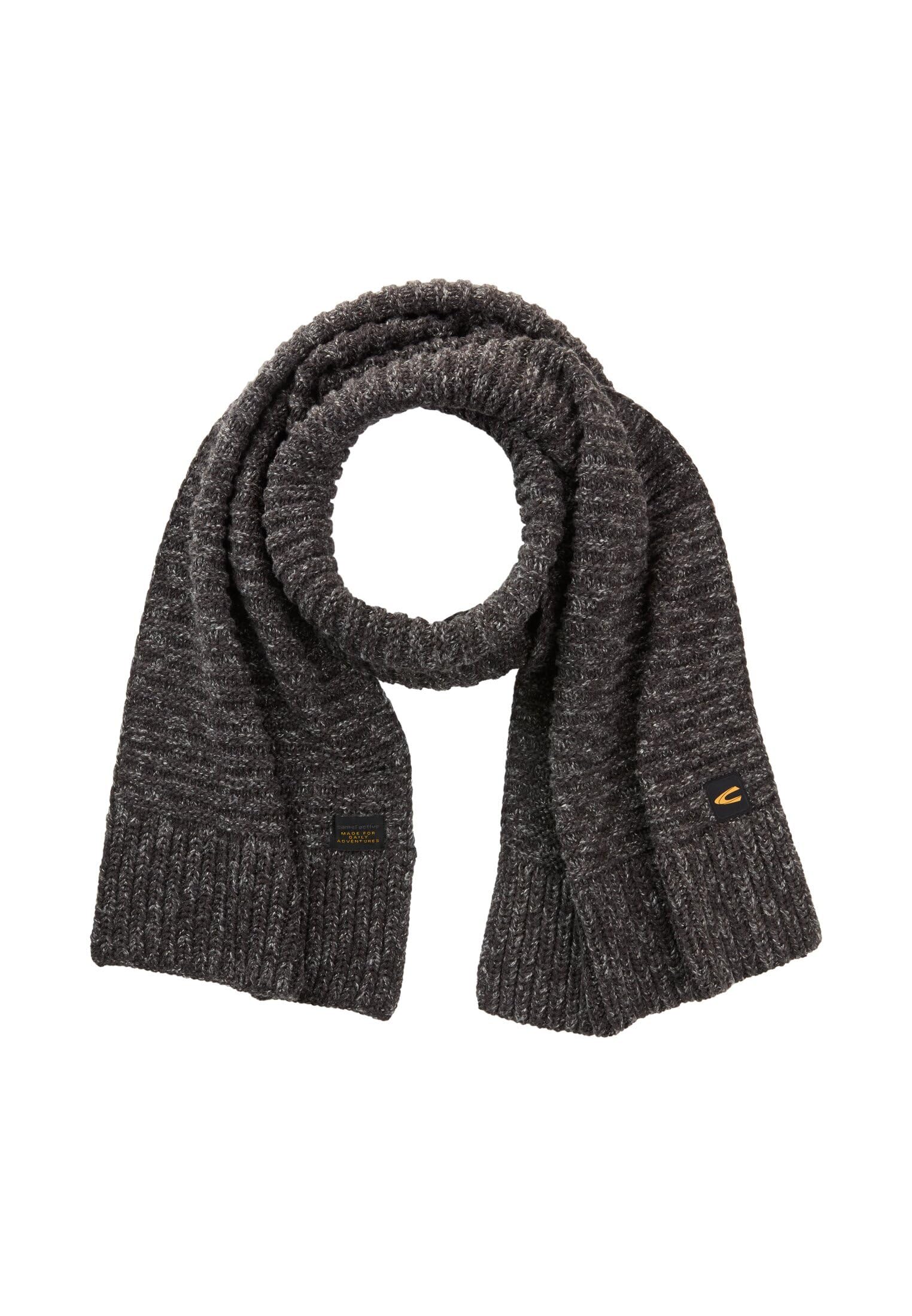 camel active Schal aus reiner Baumwolle, schwarz, grob gestricktes Rippenmuster, One Size, ca. 170 × 30 cm, Markenlogo