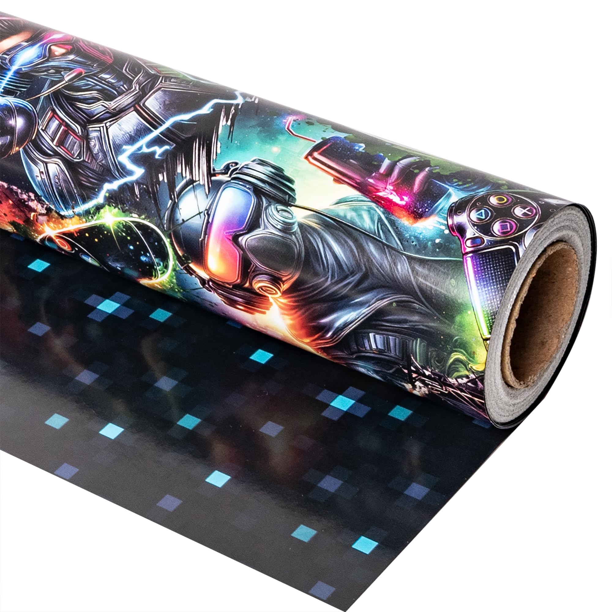 Altarho Reversible Gaming Wrapping Paper Roll For Kids Boys Science Fiction Video Game with Starry Sky Design Gift Wrap Sheets for Game Lover Baby