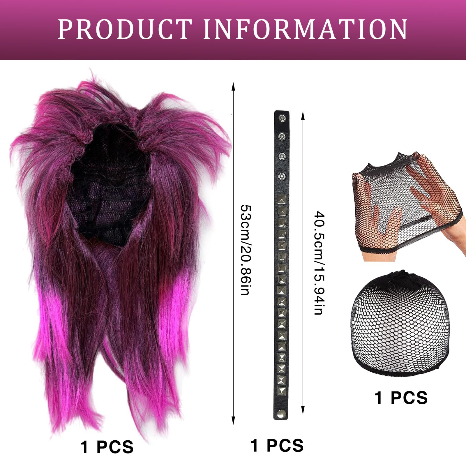 Funnaura Pink Funny Wigs for Women Men 80s Fancy Dress Wig Set for Party, Pink Purple - Image 2