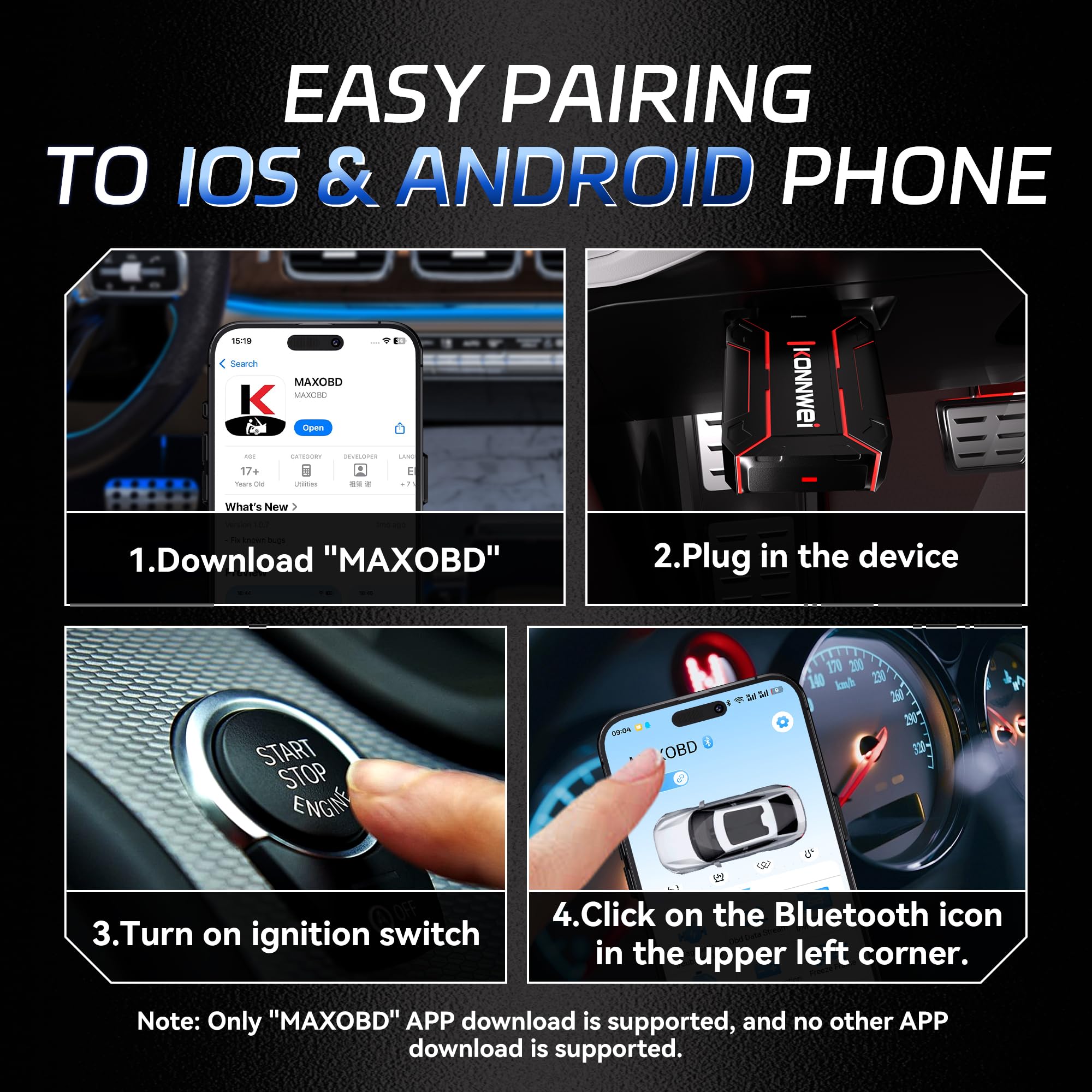 KONNWEI MAXOBD OBD2 Bluetooth Scanner Per iOS/Android Lettore di codici di guasto OBDII Codice Scanner Auto Check Engine Light
