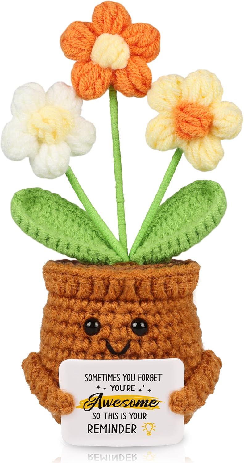 WenmthG Mini Positive Crochet Multicolor-Flowers Doll - Funny Handmade Knitting Doll Birthday Emotional Inspirational Cheer Support Ideas Gifts for Women Girls Coworker Teacher Appreciation Gifts