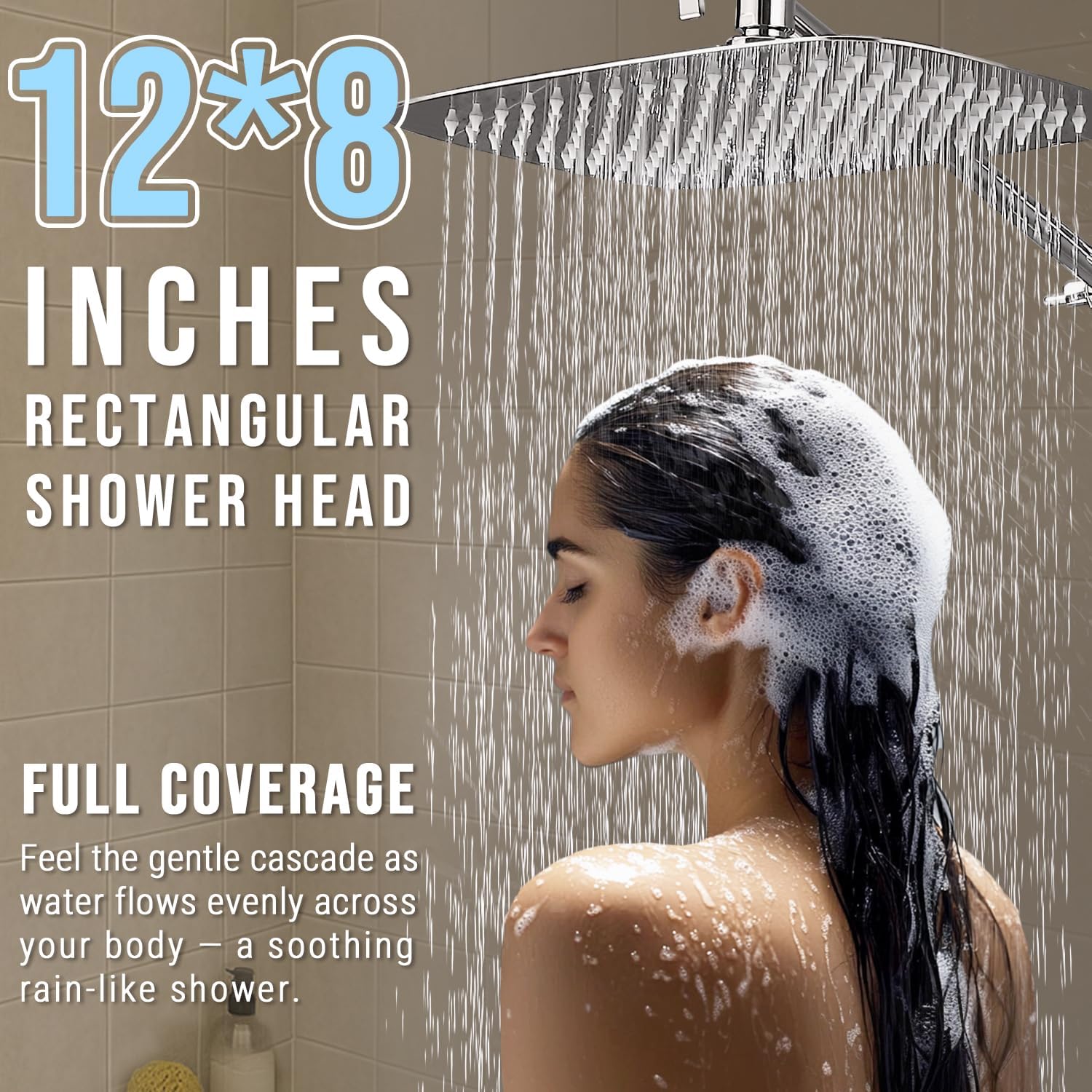 G-Promise Cabezal de ducha de lluvia extragrande de metal, cabezal de ducha rectangular de 12 x 8 pulgadas para cuerpo completo, resistente y duradero, montaje en pared, cromado