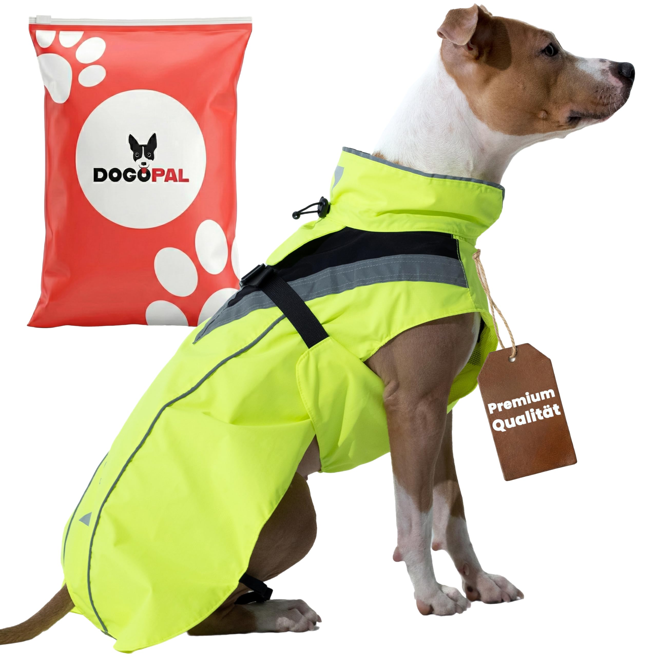 DOGOPAL Regenmantel Hund wasserdicht für kleine & große Hunde - Gelber Hunderegenmantel mit Reflektorstreifen - Wasserdichter Hundemantel, Regenschutz & Regenjacke (Gelb, S)