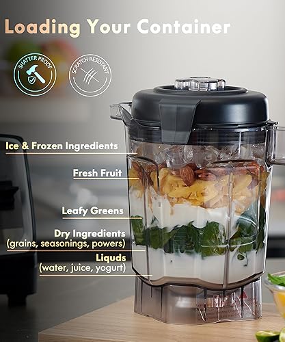 Miniatura 6 de HECMAC 3-Peak HP - Licuadora de 2200 W máxima1400 W, jarra sin BPA de 68 onzas, fácil de usar, autolimpiante, batidos, triturador de hielo, bebidas