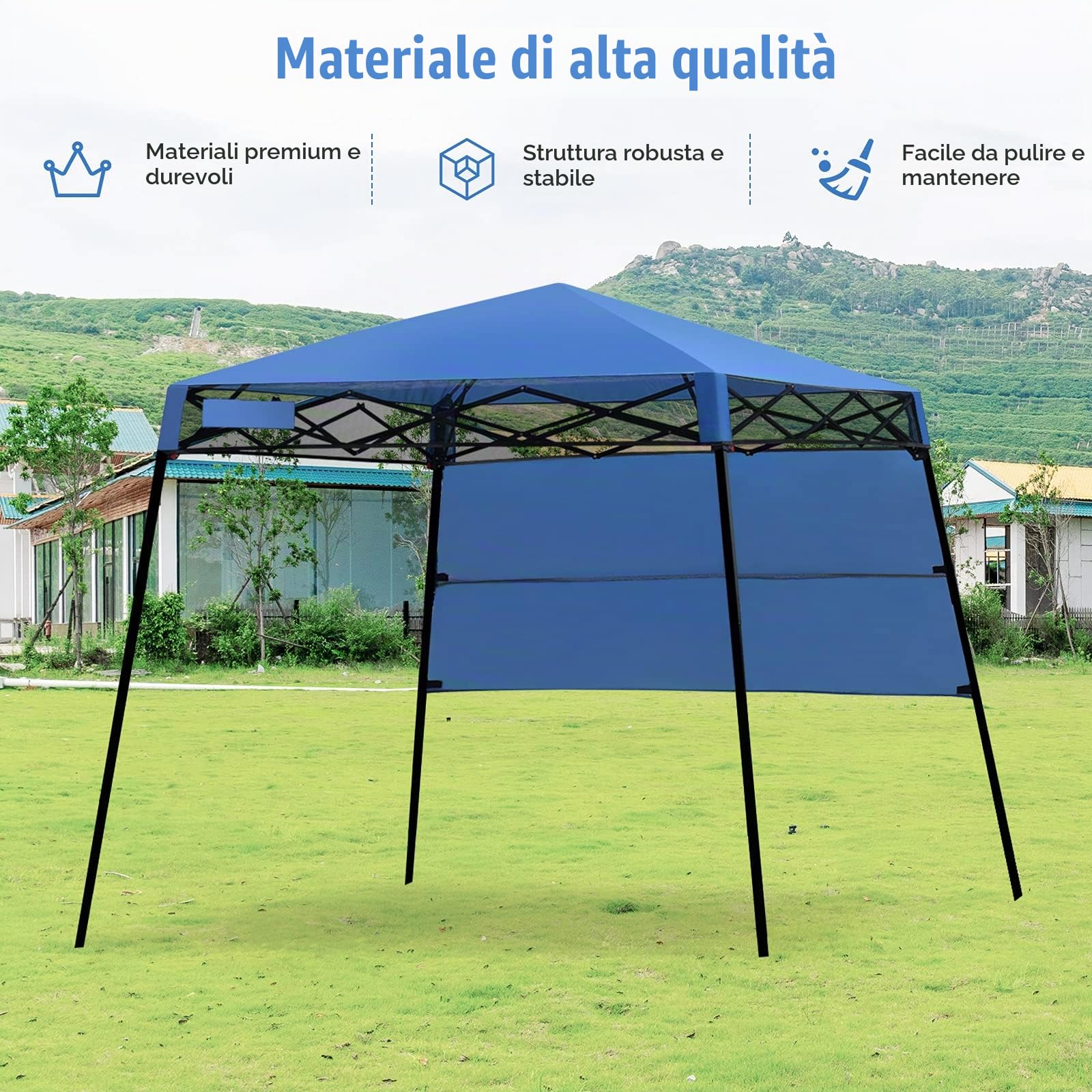 RELAX4LIFE Gazebo da Giardino Pieghevole, Impermeabile e Resistente, Altezza Regolabile, Tenda per Fiere, Mercato, Campeggio (2,1x2,1x2,1M, Blu)