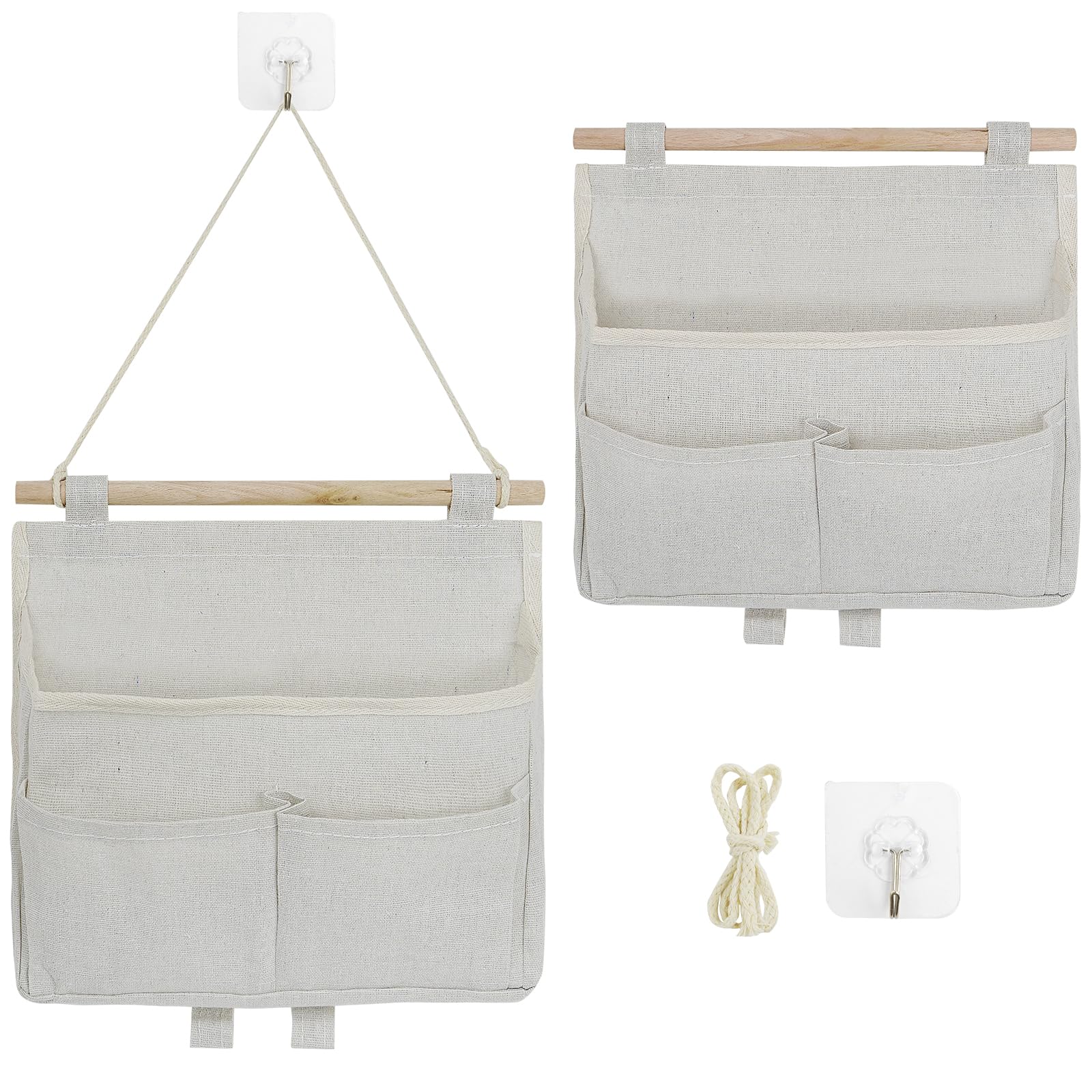 GOWTX 2Pcs Wall Hanging Storage Bag, Linen Fabric Hanging Storage, High Capacity Hanging Storage Bag with Pockets