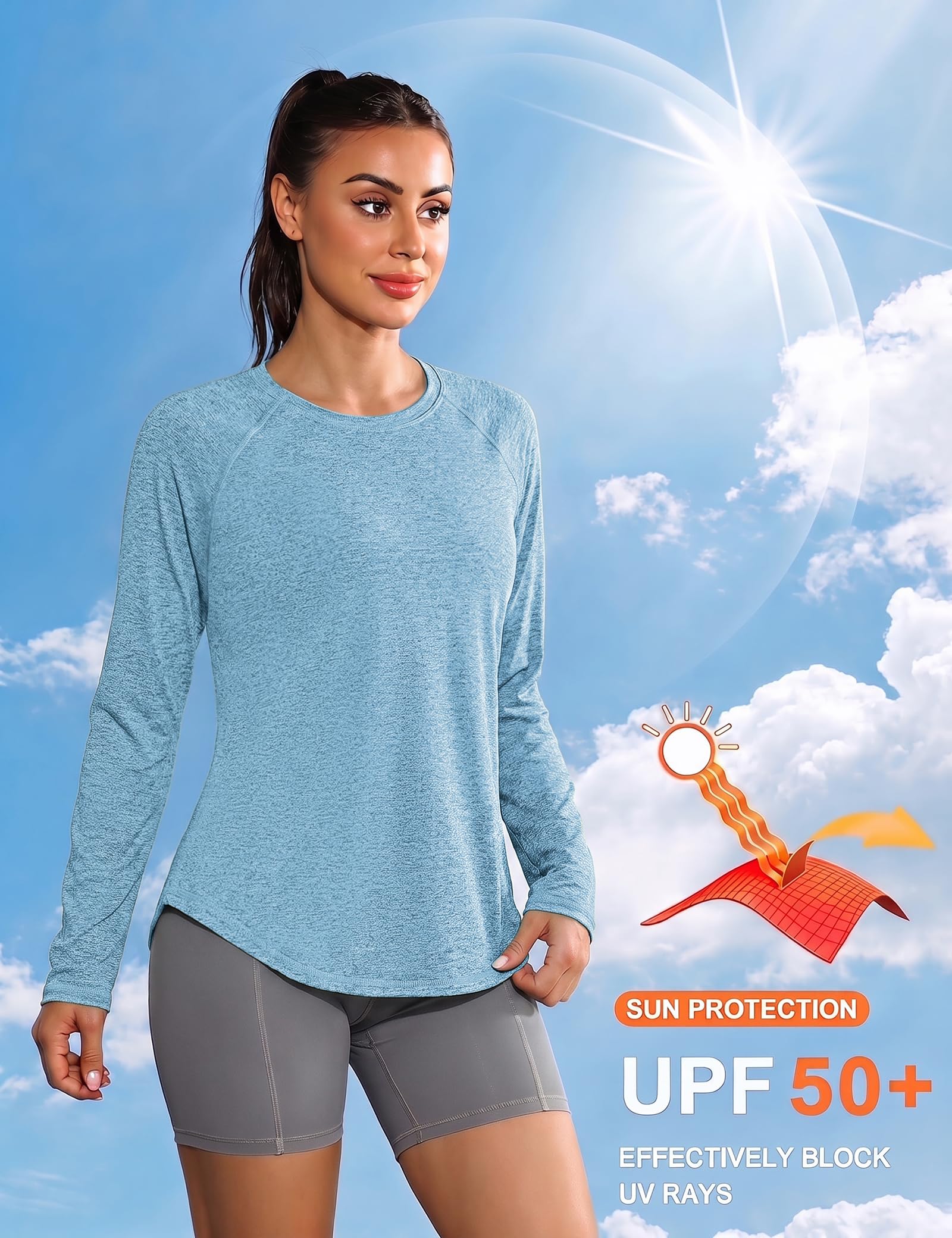 Gyabnw Camiseta Deportiva Mujer Camisa de Manga Larga con Cuello Redondo para Fitness Yoga Correr y Pilates