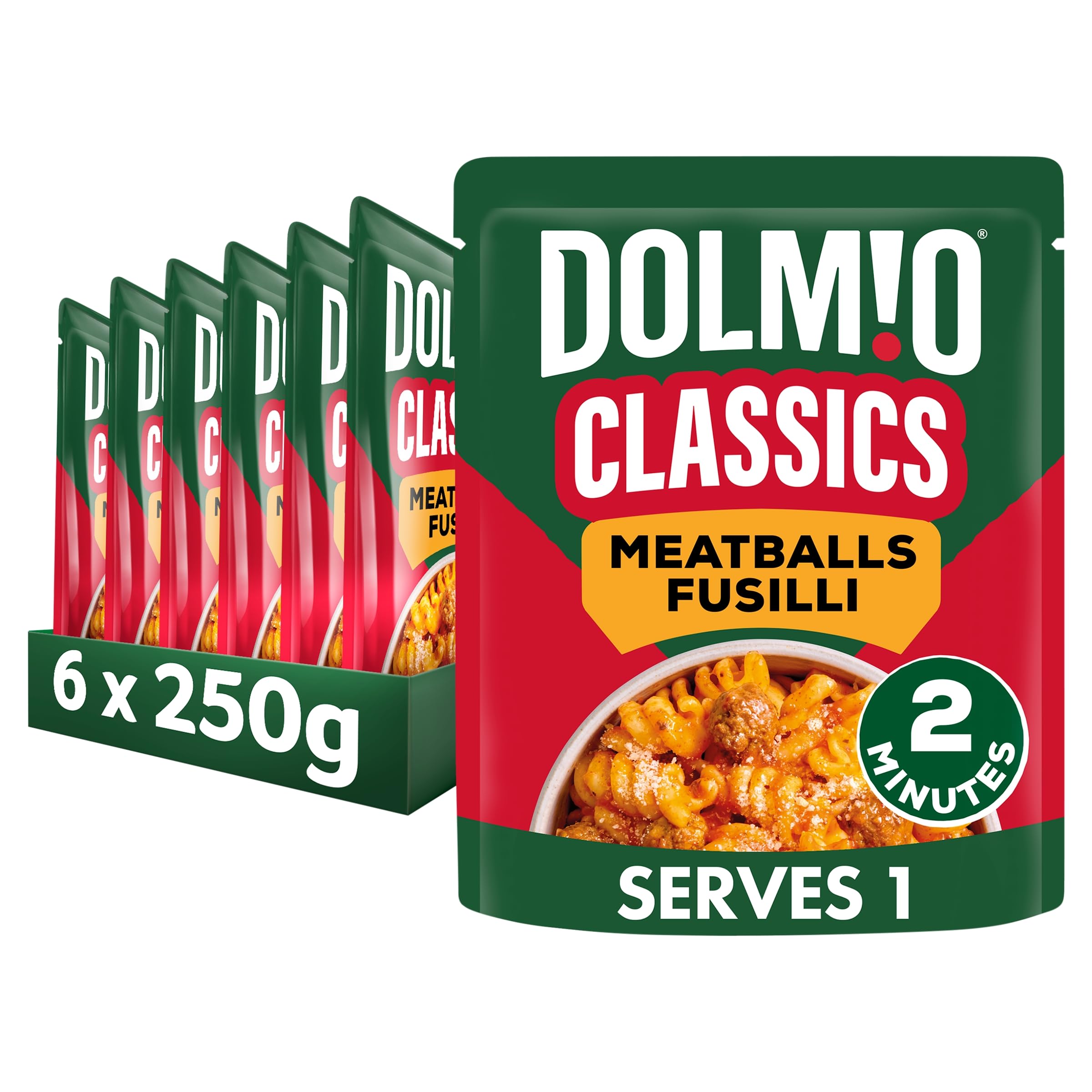 Dolmio Classics Meatballs Fusilli Ready Meal Pouch, 6 x 250g, Multipack