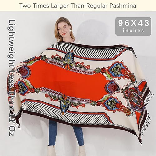 Miniatura 215 de DANA XU Manta de pashmina extragrande 100% de lana merina, bufanda de viaje, bufanda de cachemira para mujer, otoño e invierno, chal de gran