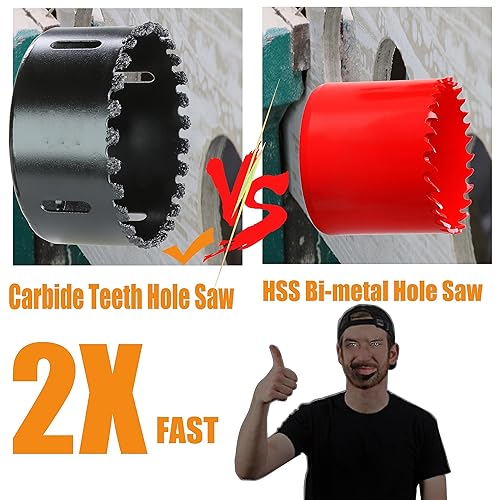 Miniatura 3 de WOWSUPM Sierra de agujero de carburo de 6 pulgadas, corte de ladrillo de aire, estuco resistente, tablón de cemento para paneles de yeso, con brocas