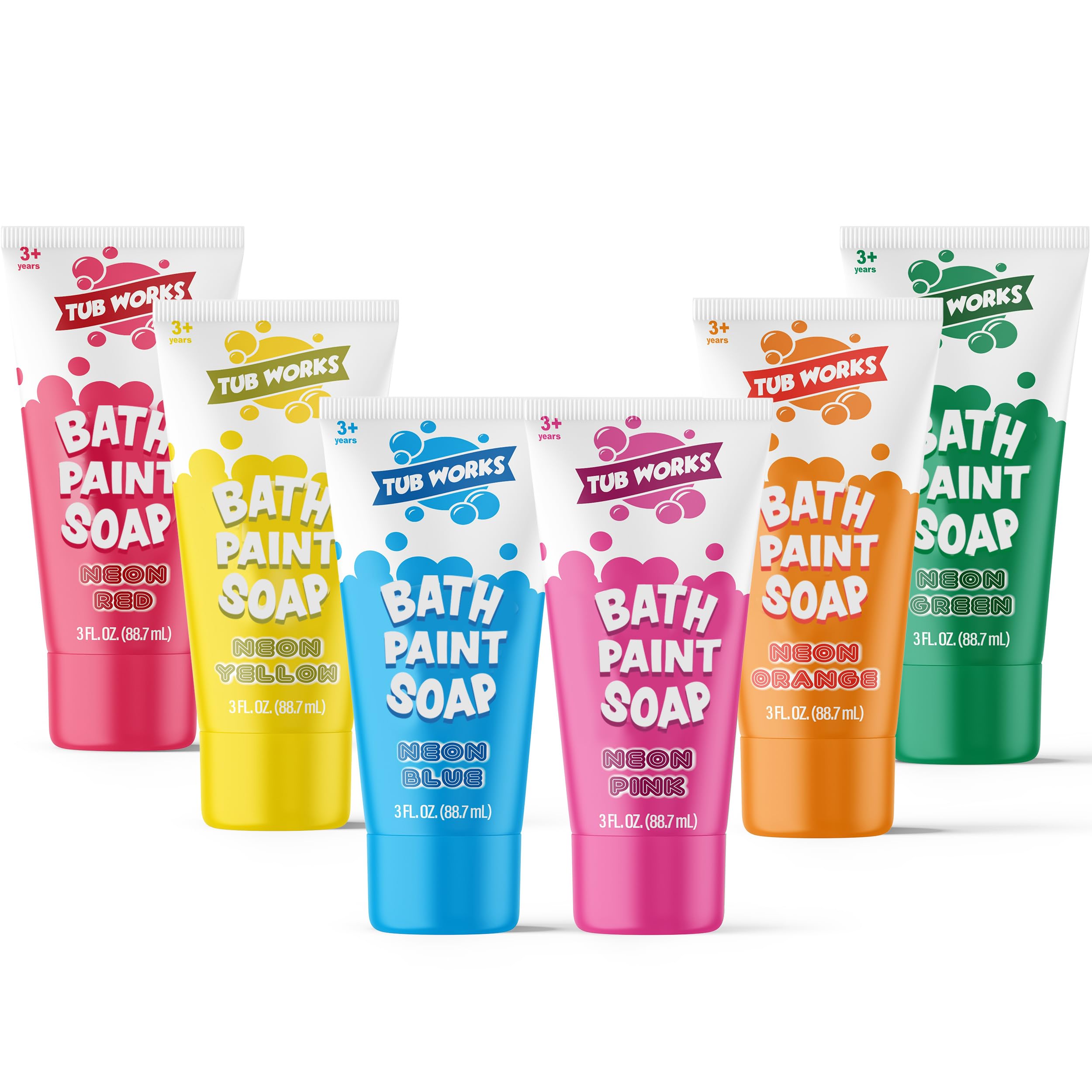 Tub Works® Bath Paint Soap Bath Toy, Neon 6 Pack | Non-Toxic | Washable Bathtub Paint for Finger Painting on Tub Walls | Ideal Toddler Bath Toys for Creative Play | Easy to Clean, Fun Paint Soap