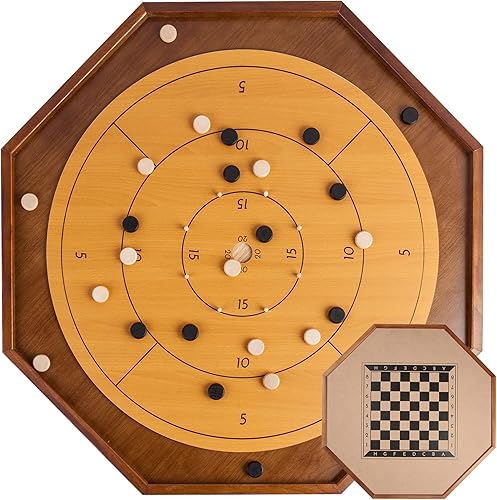Crokinole and Checers, juego de mesa clásico de crokinole de 27 pulgadas con superficie de juego de 22 pulgadas, juego de mesa del patrimonio