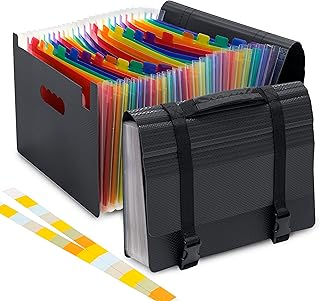 NISUN 24 Pockets File Organizer, Expanding File Plastic Letter Size with Labels, Accordion Document Organizer, Adjustable Buckle A4 Portable Document Bag (24 Pockets Expanding File Organizer)