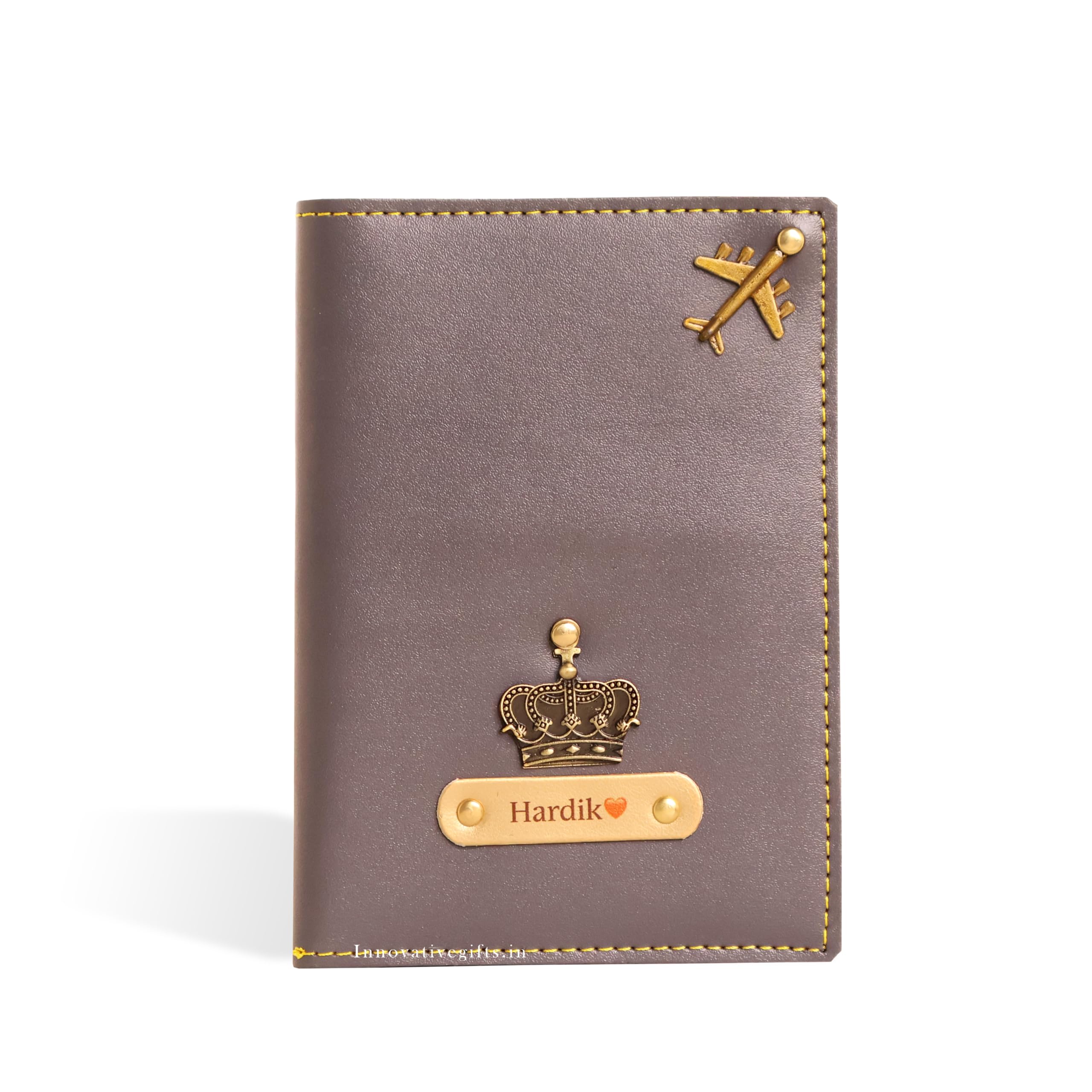 Innovative GiftsPassport Cover Personalized Passport Holder for Men Premium Vegan Leather Customised Gifts for Men [Pack of 1], Grey, Modern