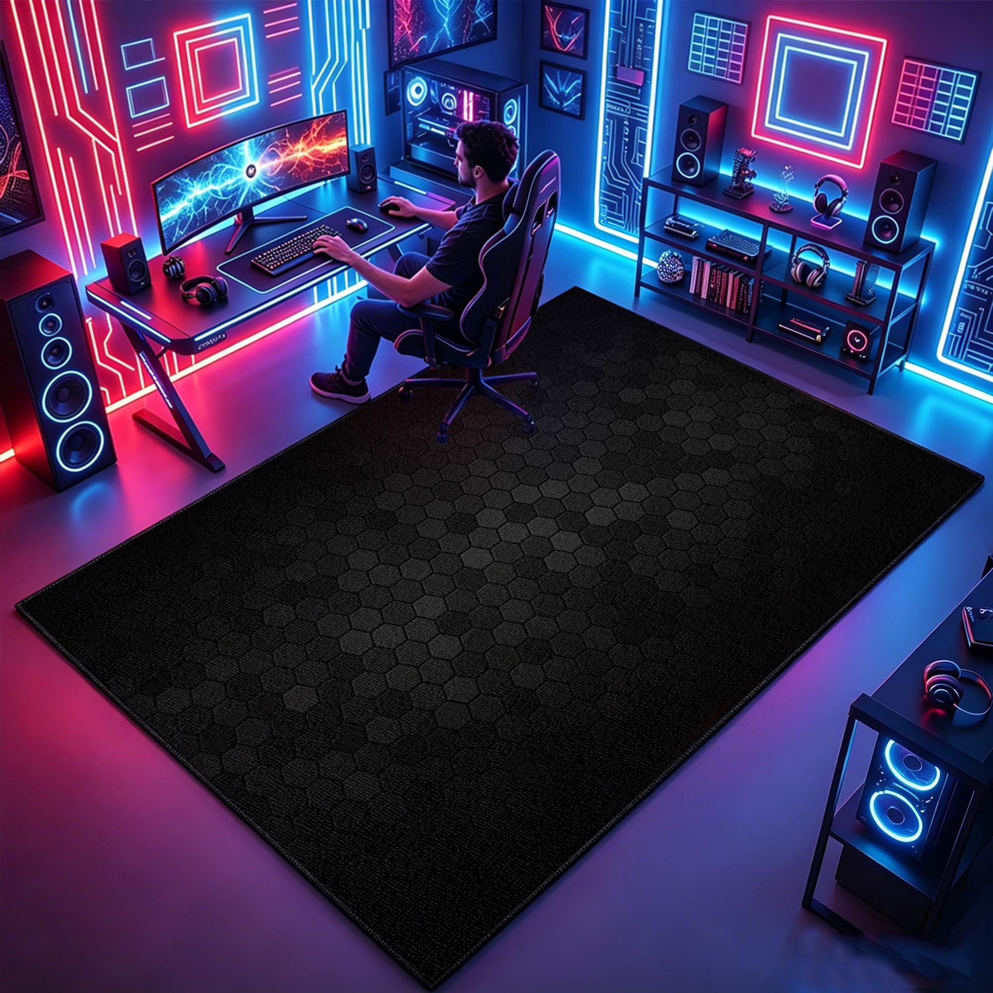 Gaming Teppich 3D Junge Coole Für Teenager Kinderzimmer, Geeignet Schlafzimmer E-Sport Zimmer Gaming Zimmer Für Teppich Jungen Bodenschutzmatte 90 x 120 cm