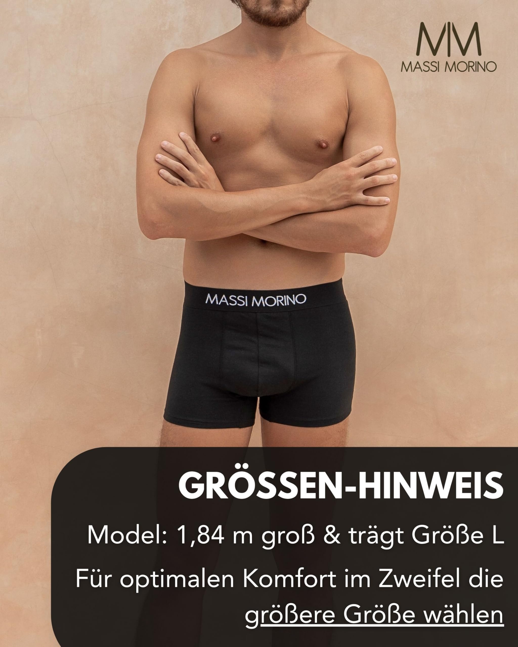 Massi Morino Boxershorts Herren Baumwolle (Einzeln, 6er- oder 10er-Pack) | Männer Unterhosen in schwarz mit breitem Gummibund | Ohne Etikett & Atmungsaktiv (S–4XL)