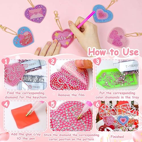 Miniatura 5 de Billbotk 24 piezas de adornos de pintura artística de diamantes para el día de San Valentín, llaveros de arte de diamantes de doble cara, adornos de
