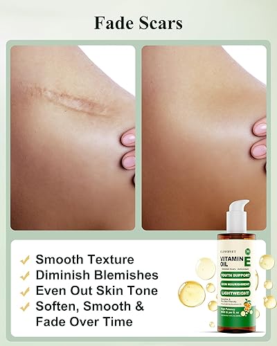 Miniatura 4 de Aceite de vitamina E puro de 16 onzas para cicatrices, aceite orgánico de uñas para cara, piel, cuerpo y cabello, nutre la piel seca, mantiene la