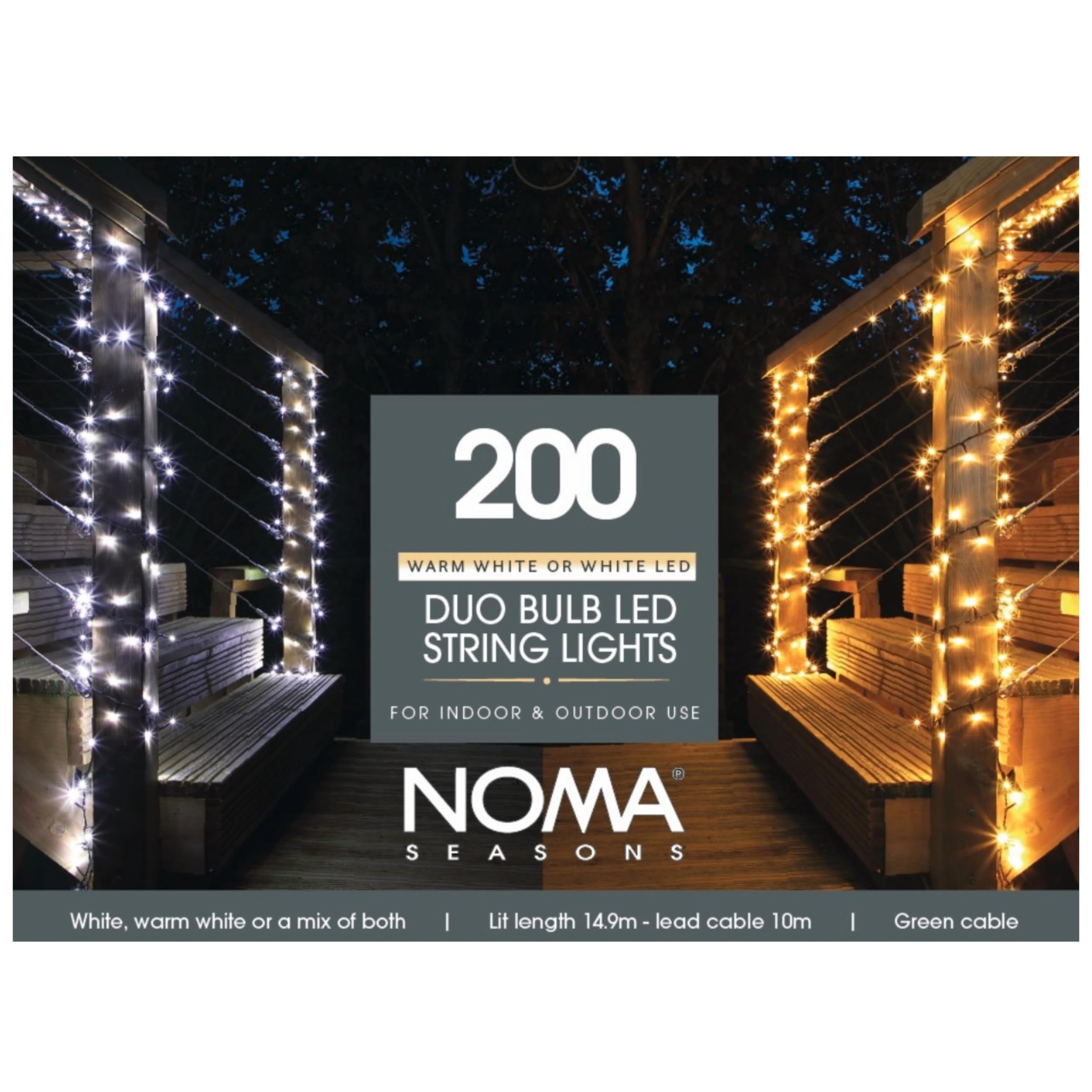 NOMA Duo Bulb String Lights, 200 Warm White LED's, 24.9 m