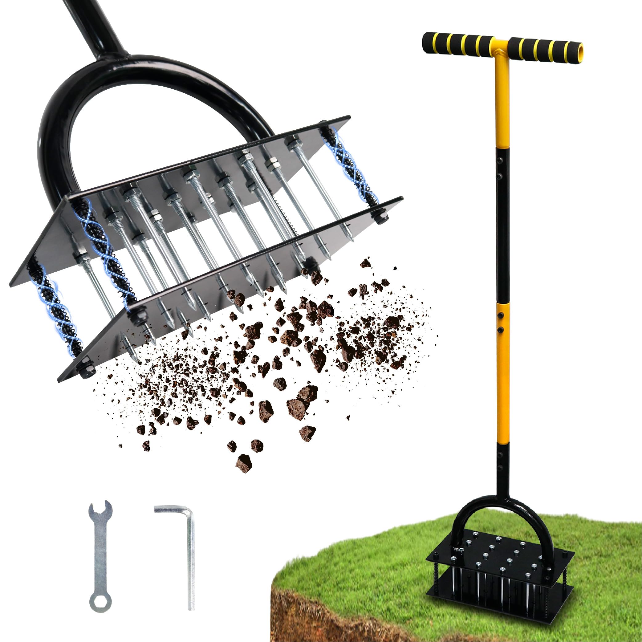 CENFORGE Manual Lawn Aerator - Metal Spike Soil Loosener with Spring-Loaded Base, Self-Cleaning Design for Healthier Grass, Yard & Garden Aeration Tool