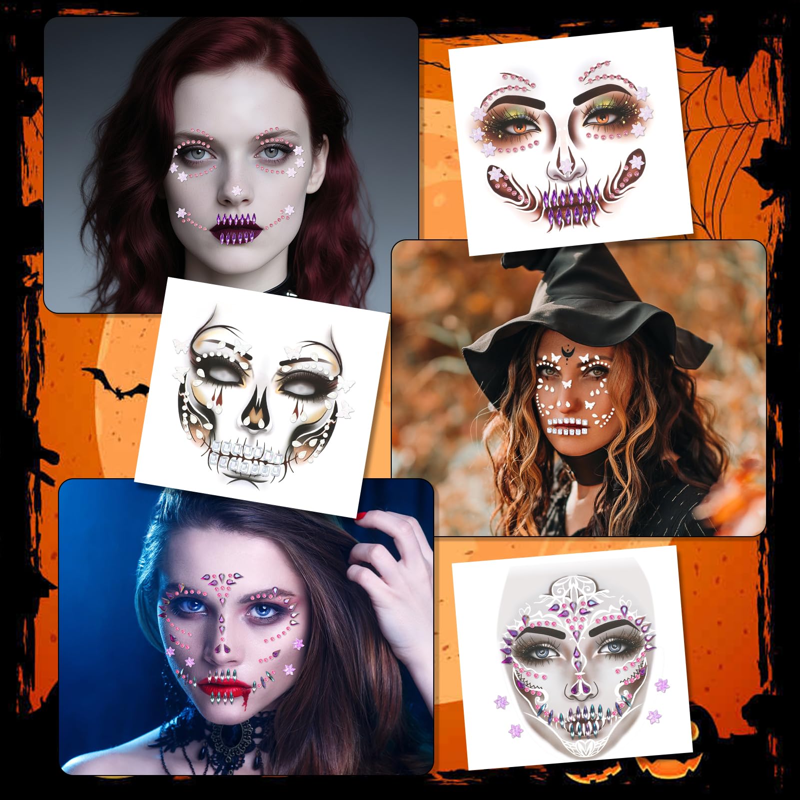 HOWAF 6 PCS Halloween Face Stickers Jewels - Image 4
