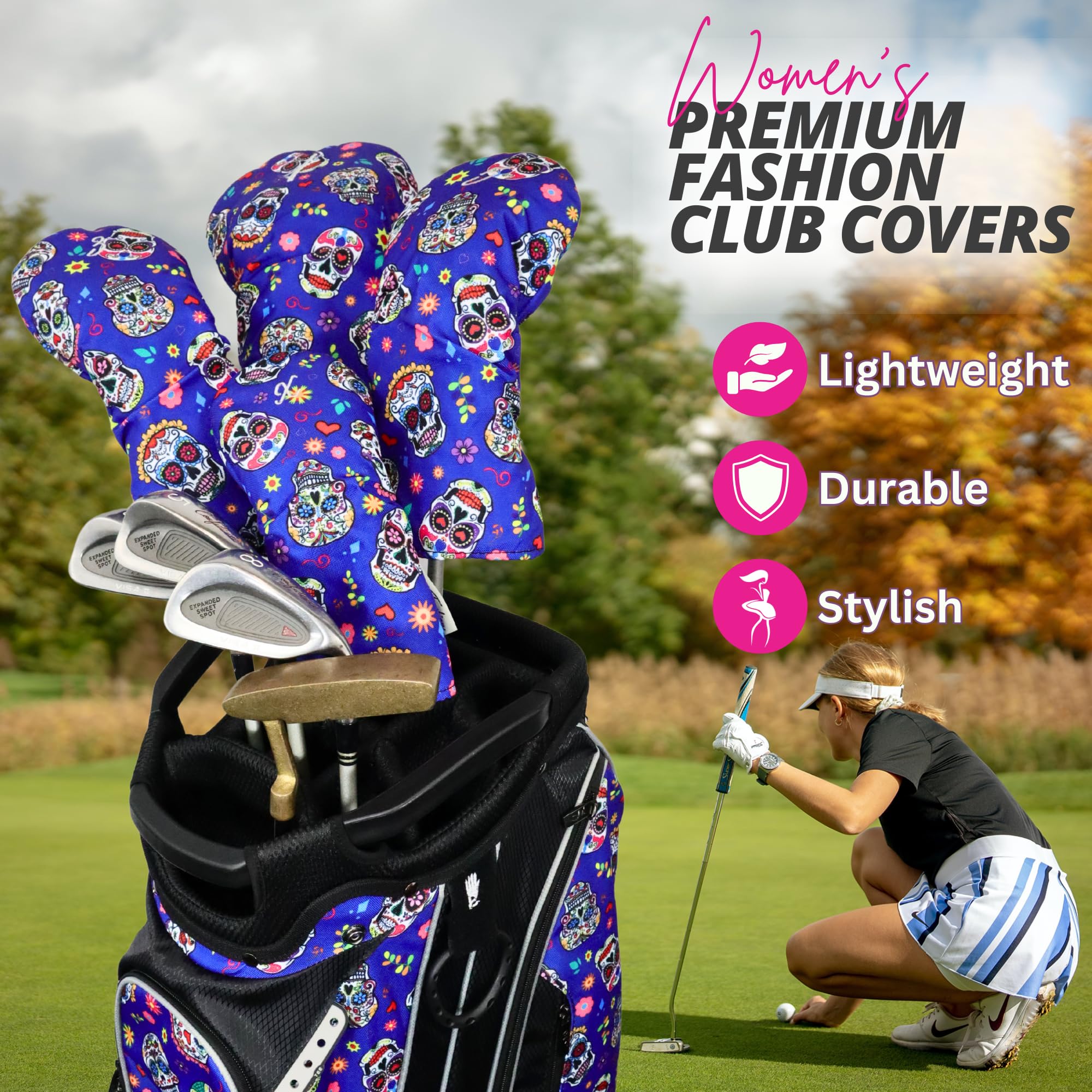 Taboo Fashions Designer-Golfschlägerhauben für Damen, 4 Stück, nummerierte Schlägerhauben für Driver-Woods und Hybrid, wetter-/feuchtigkeitsbeständiger Schutz