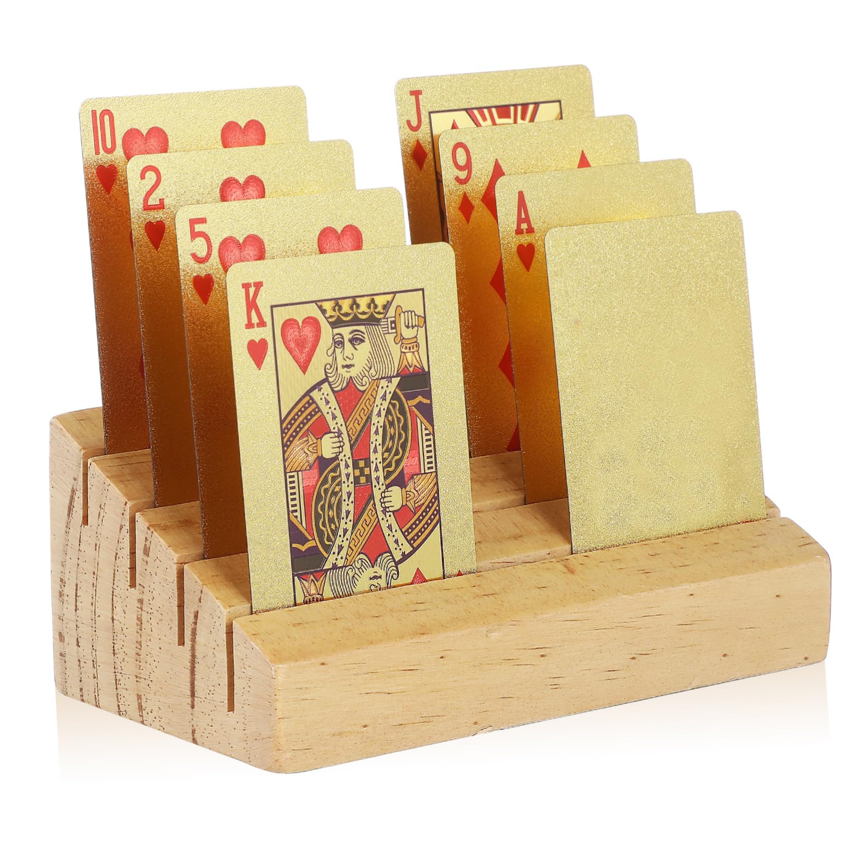 BESPORTBLE Wooden Playing Card Display Holder Tabletop Card Stand with Sloped Design Nonslip Pads for Stability Rustic Finish and