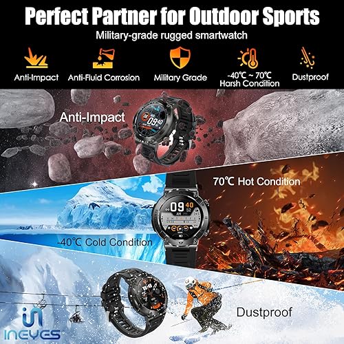 Miniatura 2 de INEYES Relojes inteligentes para hombre responderhacer llamadas reloj inteligente militar táctico resistente rastreador de fitness deportivo al aire